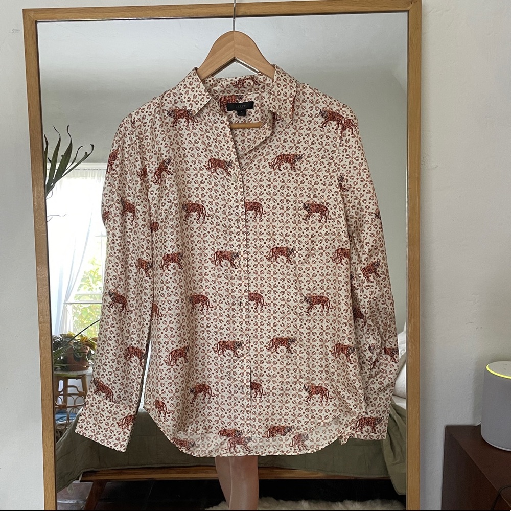 J. Crew silk tiger print button down blouse
